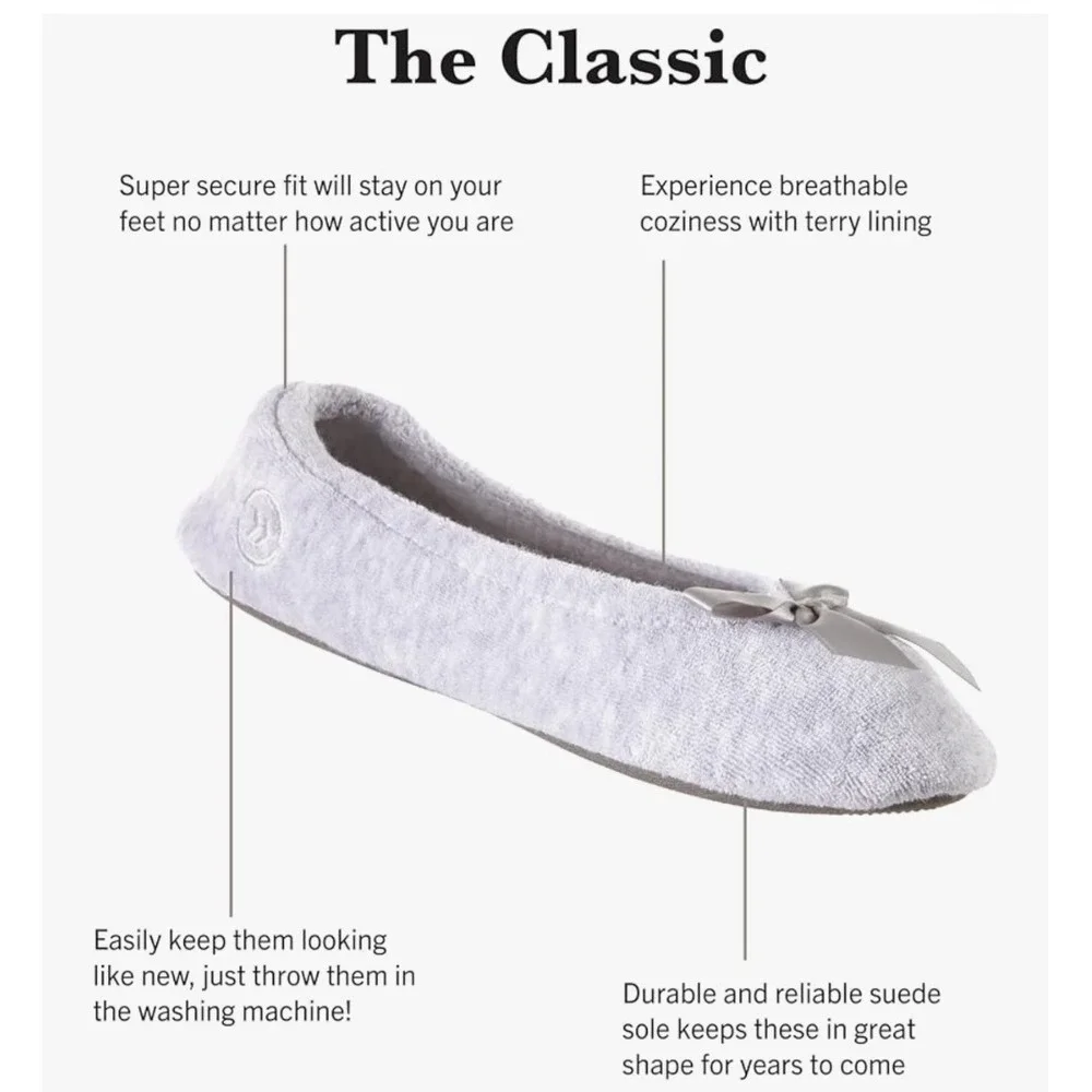 Isotoner Womens 2 Pack Microterry Ballerina Slippers Grey Quilted Navy Blue XL - Picture 3 of 6